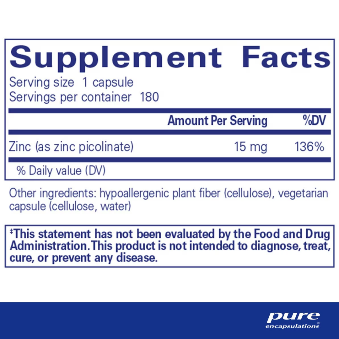 Pure Encapsulations - Zinc 15 (Zinc picolinate), 180 capsules